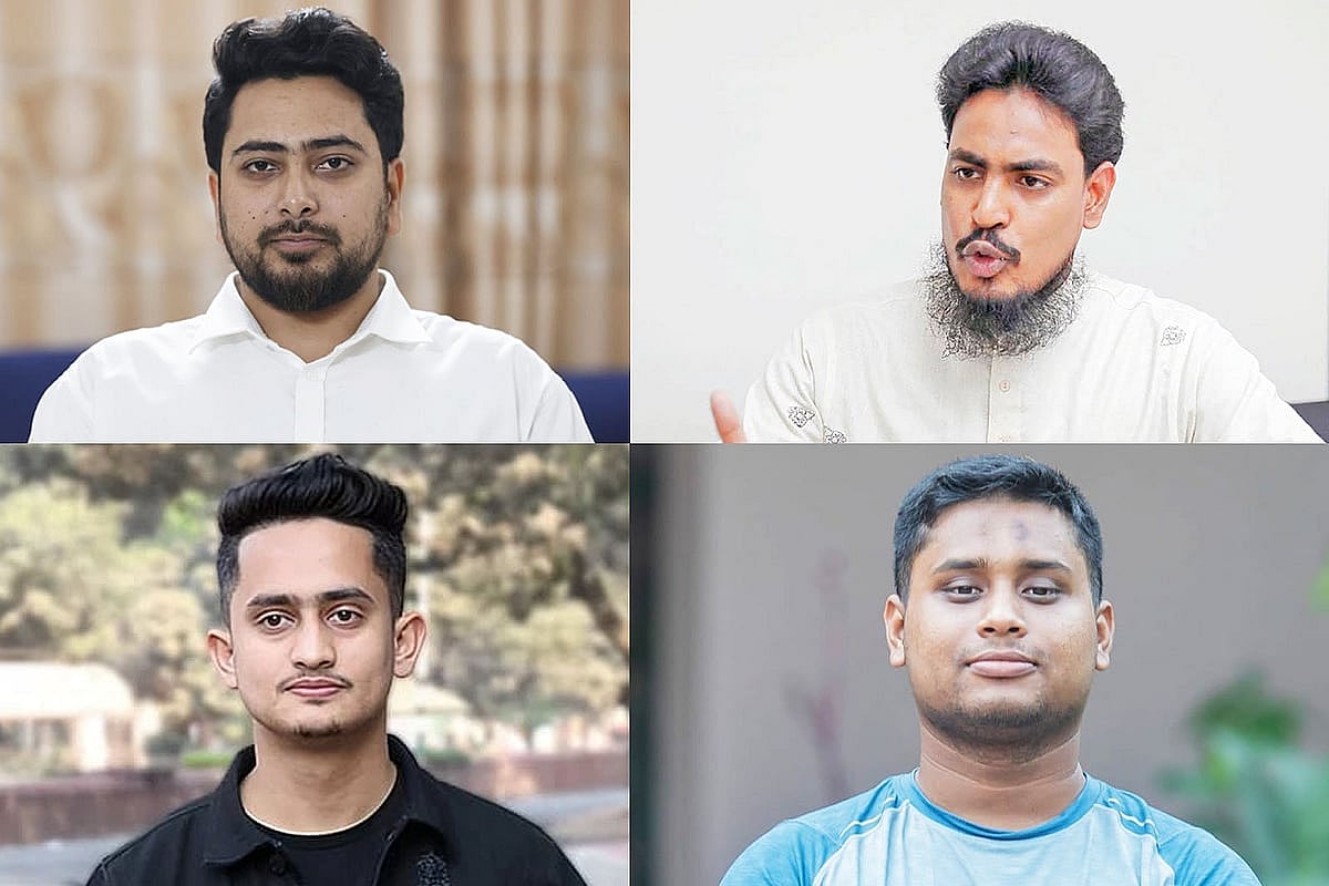 (উপরে বাঁ থেকে) নাহিদ ইসলাম ও আখতার হোসেন, (নিচে বাঁ থেকে) সারজিস আলম ও হাসনাত আবদুল্লাহ