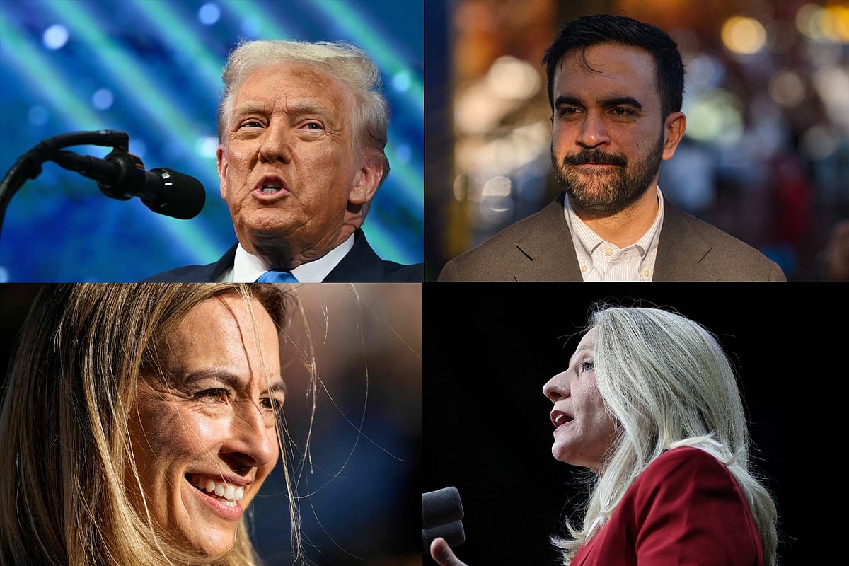 ডোনাল্ড ট্রাম্প (ওপরে বাঁয়ে), জোহরান মামদানি (ওপরে ডানে), মাইকি শেরিল (নিচে বাঁয়ে) ও এবিগেইল স্প্যানবার্গার (নিচে ডানে)