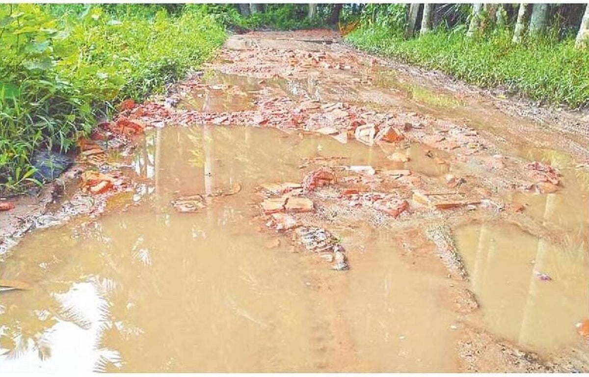 সড়ক ভেঙে সৃষ্টি হয়েছে বড় বড় গর্ত। সেখানে বৃষ্টির পানি জমে থাকায় চলাচলে ভোগান্তি বেড়েছে। গত শনিবার লক্ষ্মীপুর পৌরসভার ১২ নম্বর ওয়ার্ডের গাজী বাড়ি-টুকা মিয়া সড়কে