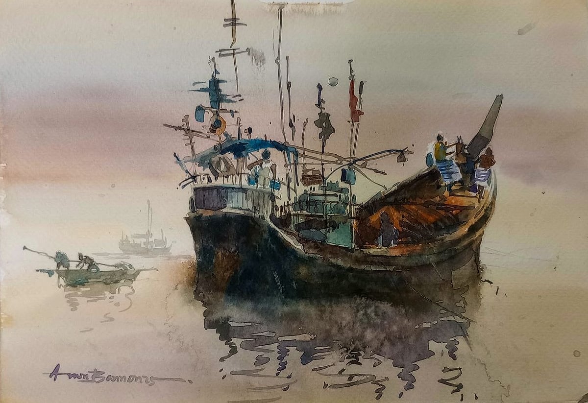 ‘নোঙর করা স্বপ্ন’। শিল্পী অরুণ চন্দ্র বর্মন