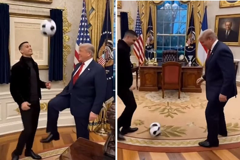 কৃত্রিম বৃদ্ধিমত্তা দিয়ে তৈরি প্রেসিডেন্ট ডোনাল্ড ট্রাম্প ও ফুটবল তারকা ক্রিস্টিয়ানো রোনালদোর ফুটবল খেলার দৃশ্য