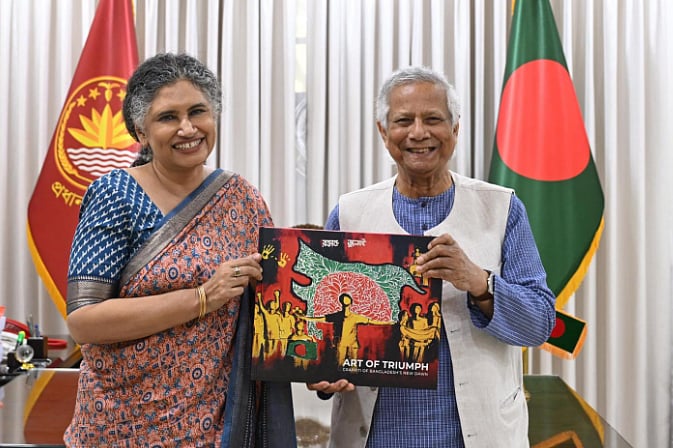 রাষ্ট্রীয় অতিথি ভবন যমুনায় প্রধান উপদেষ্টা অধ্যাপক মুহাম্মদ ইউনূসের সাথে বিদায়ী সাক্ষাৎ করেন বাংলাদেশে জাতিসংঘ মানবাধিকার অফিসের (ওএইচসিএইচআর) প্রধান হুমা খান