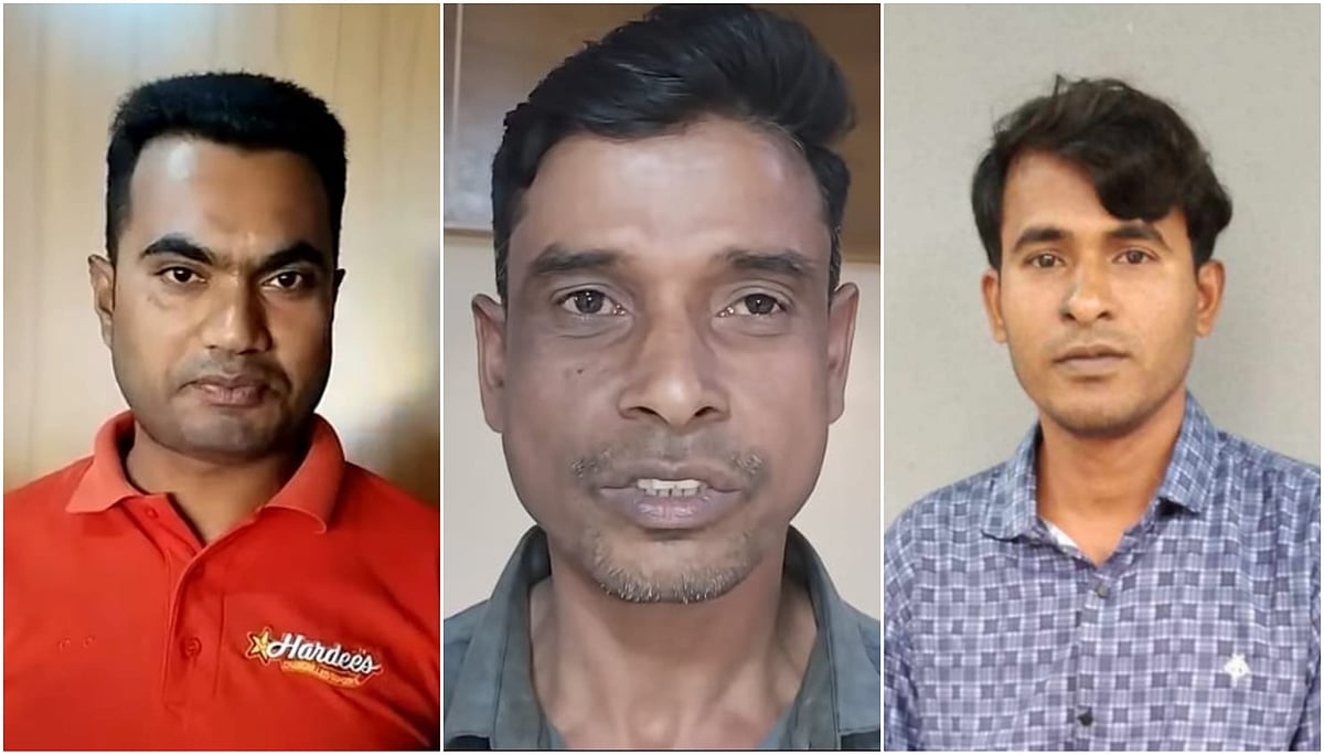 বাঁ থেকে মিয়া হোসেন, শামীম শিকদার ও সাজিদুর রহমান