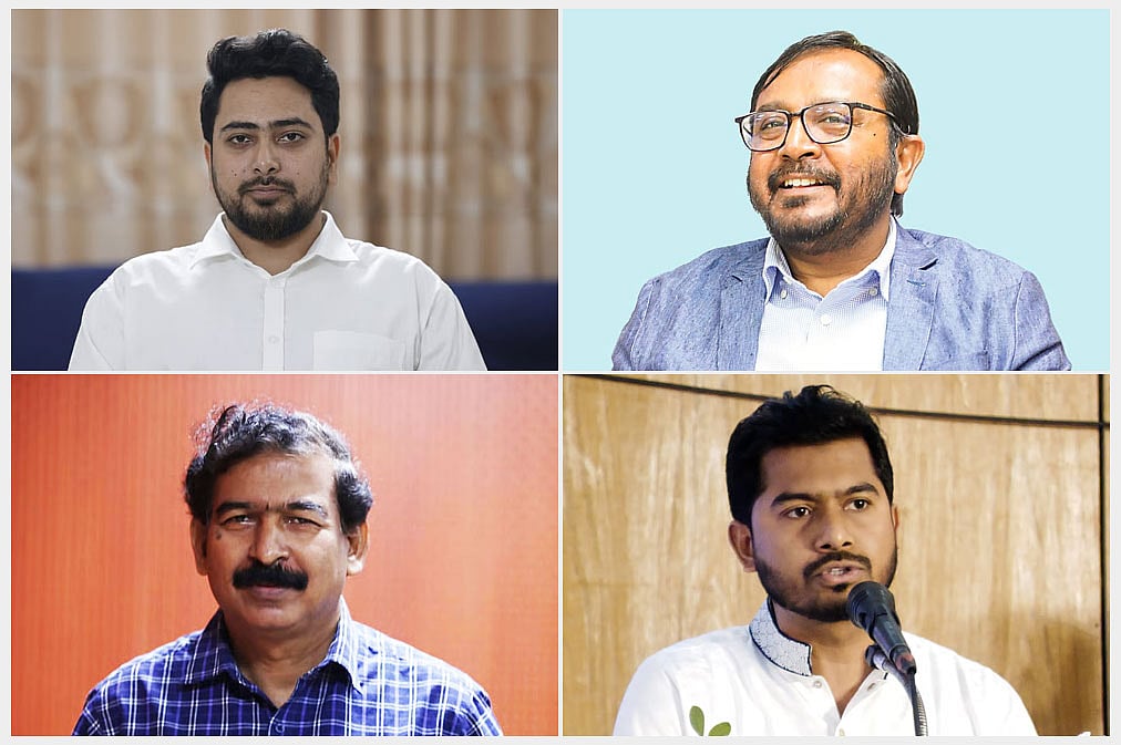 উপরে বাঁ থেকে নাহিদ ইসলাম ও মজিবুর রহমান; নিচে বাঁ থেকে হাসনাত কাইয়ূম ও নুরুল হক