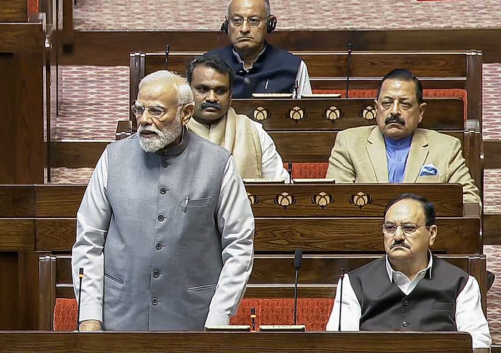 ভারতের পার্লামেন্টের উচ্চকক্ষ রাজ্যসভার অধিবেশনে বক্তৃতা করছেন প্রধানমন্ত্রী নরেন্দ্র মোদি ১ ডিসেম্বর ২০২৫, নয়াদিল্লি