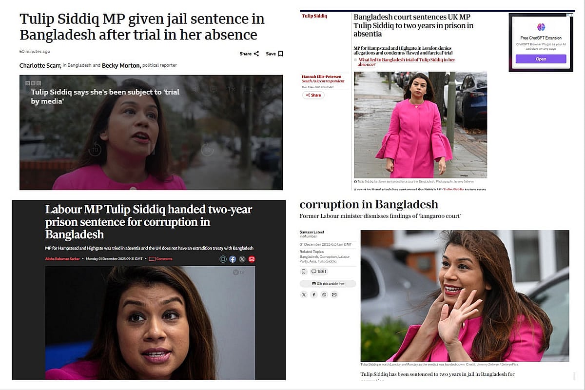 বাংলাদেশের আদালতে টিউলিপ সিদ্দিকের কারাদণ্ডের রায় নিয়ে গুরুত্ব দিয়ে সংবাদ প্রকাশ করেছে যুক্তরাজ্যের শীর্ষস্থানীয় সংবাদমাধ্যমগুলো