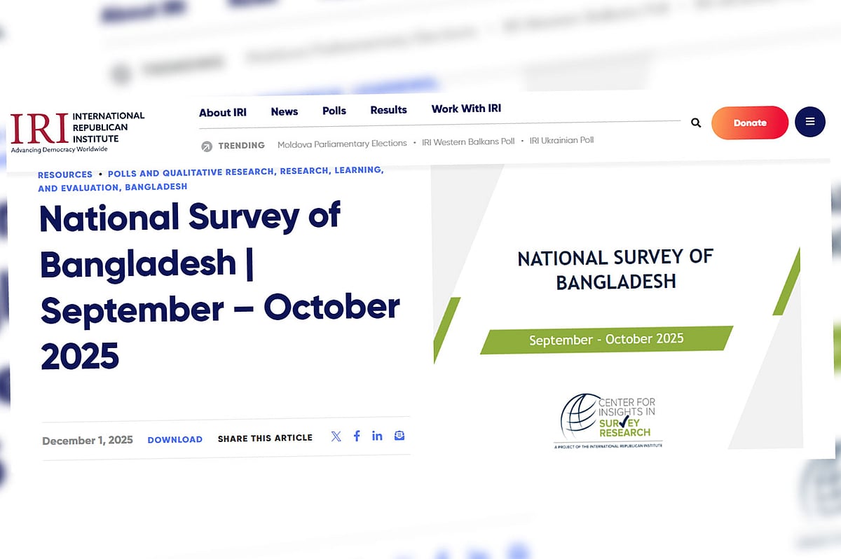 ইন্টারন্যাশনাল রিপাবলিকান ইনস্টিটিউটের (আইআরআই) ওয়েবসাইটে জরিপ প্রতিবেদনটি প্রকাশ করা হয়েছে