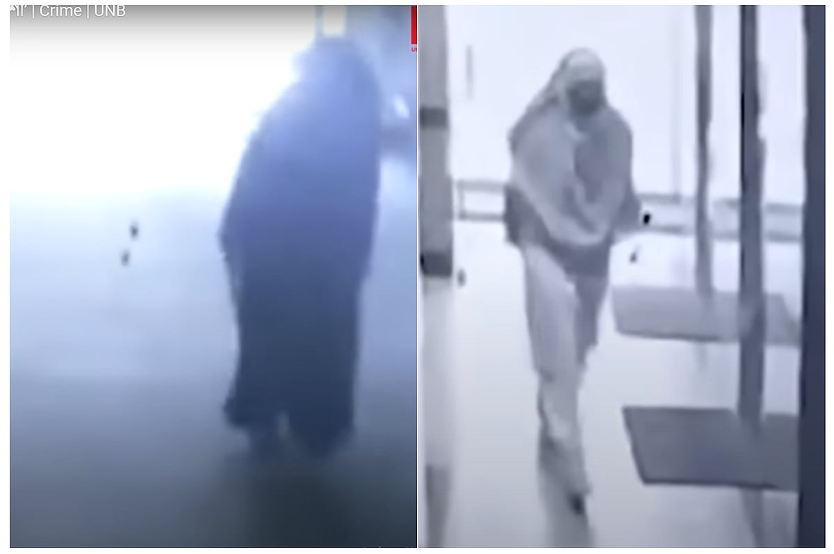 সন্দেহভাজন গৃহকর্মী গতকাল সকালে বাসায় ঢোকেন বোরকা পরে, দেড় ঘণ্টার কিছু সময় পরে স্কুল ড্রেস পরে বাসা থেকে বের হয়ে যান তিনি