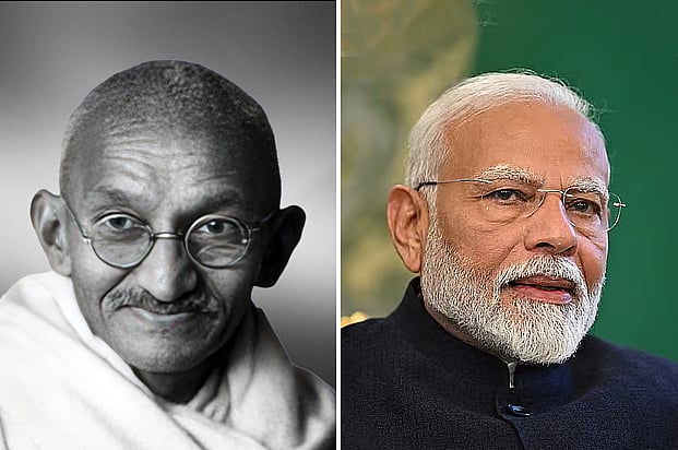 ভারতের স্বাধীনতাসংগ্রামের অন্যতম অগ্রনায়ক মহাত্মা গান্ধী, ভারতের প্রধানমন্ত্রী নরেন্দ্র মোদি