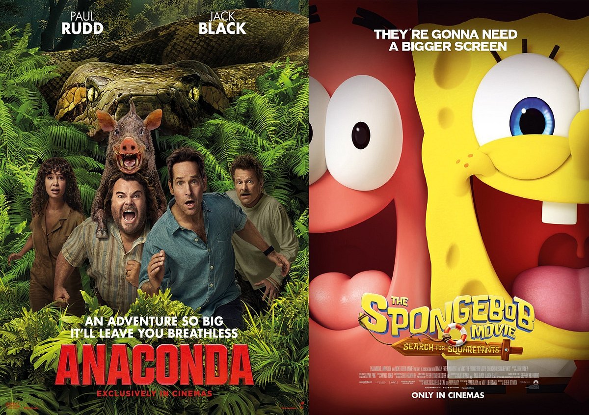 `অ্যানাকোন্ডা’ ও ‘দ্য স্পঞ্জবব মুভি: সার্চ ফর স্কয়ারপ্যান্টস’ সিনেমার পোস্টার
