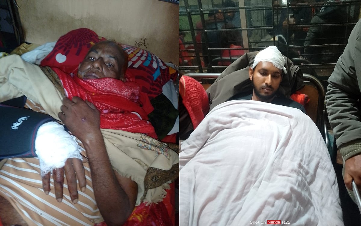 রাজশাহীর পুঠিয়ায় কম্বল নিয়ে মারামারিতে আহত উপজেলার ধোপাপাড়া ওয়ার্ড বিএনপির সদস্য আনসার আলী ও তাঁর ছেলে সৌমিক হাসান। গতকাল সোমবার সন্ধ্যায় পুঠিয়া উপজেলা স্বাস্থ্য কমপ্লেক্সে