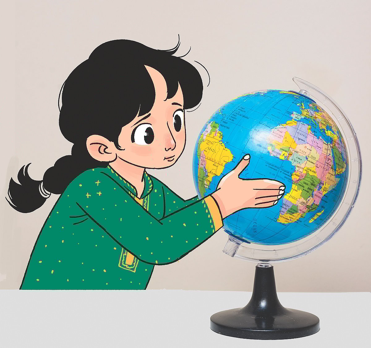 ভূগোলকে আটলান্টিক মহাসাগরের দেখছে এক শিক্ষিথী