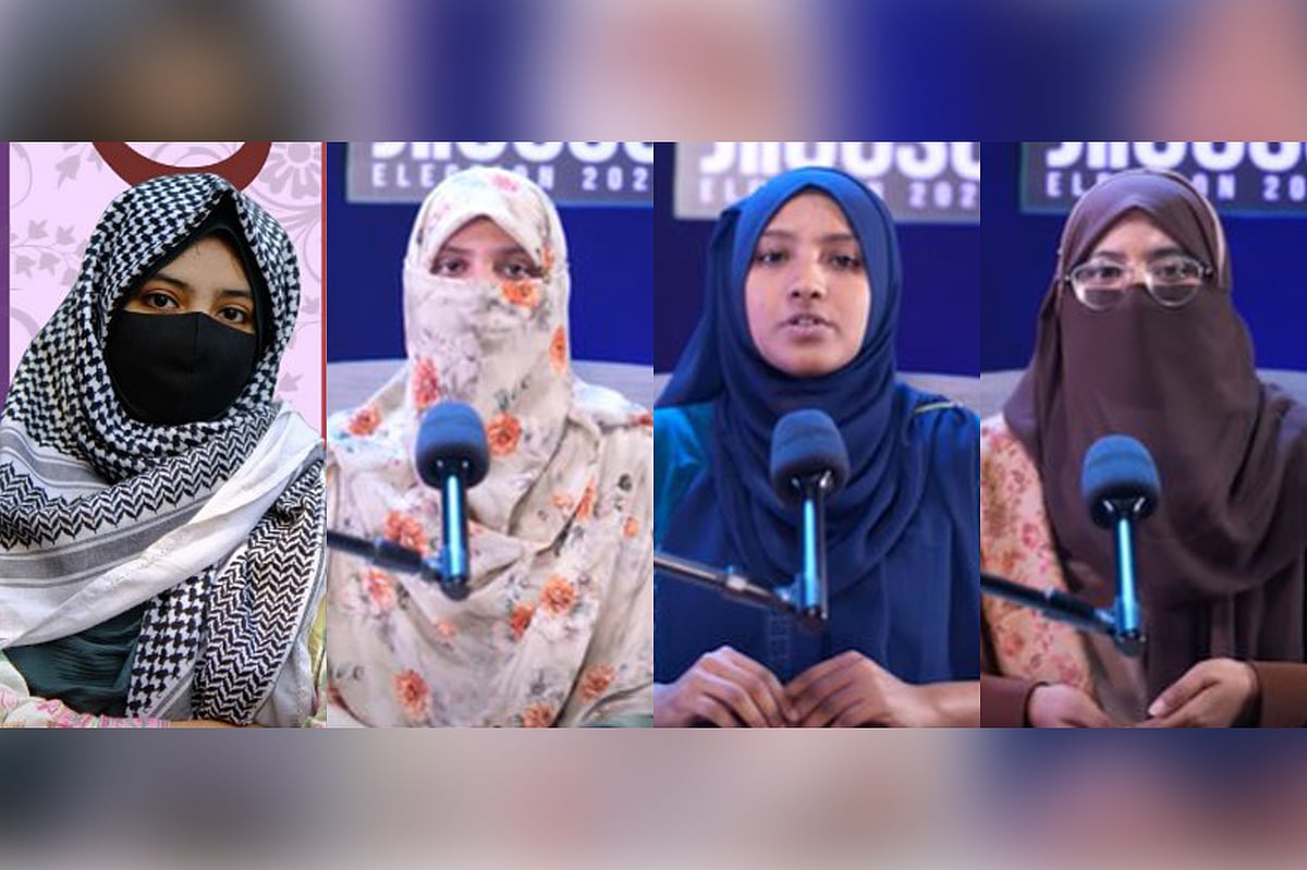 ইসলামী ছাত্রশিবির–সমর্থিত প্যানেল থেকে বিজয়ী চার নারী (বাঁ থেকে) নওশীন নাওয়ার জয়া, সুখীমন খাতুন, শান্তা আক্তার ও ফাতেমা আক্তার অওরিন