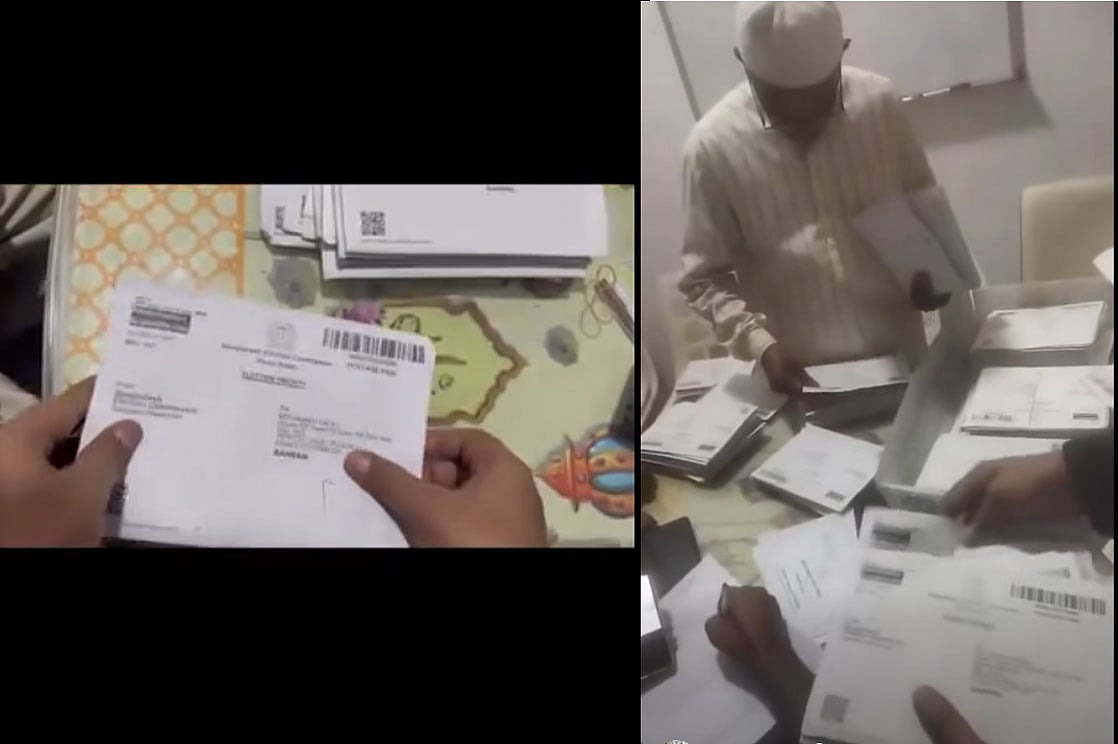 পোস্টাল ব্যালট নিয়ে অনলাইনে ছড়িয়ে পড়া দুটি ভিডিও থেকে ছবি দুটি নেওয়া হয়েছে