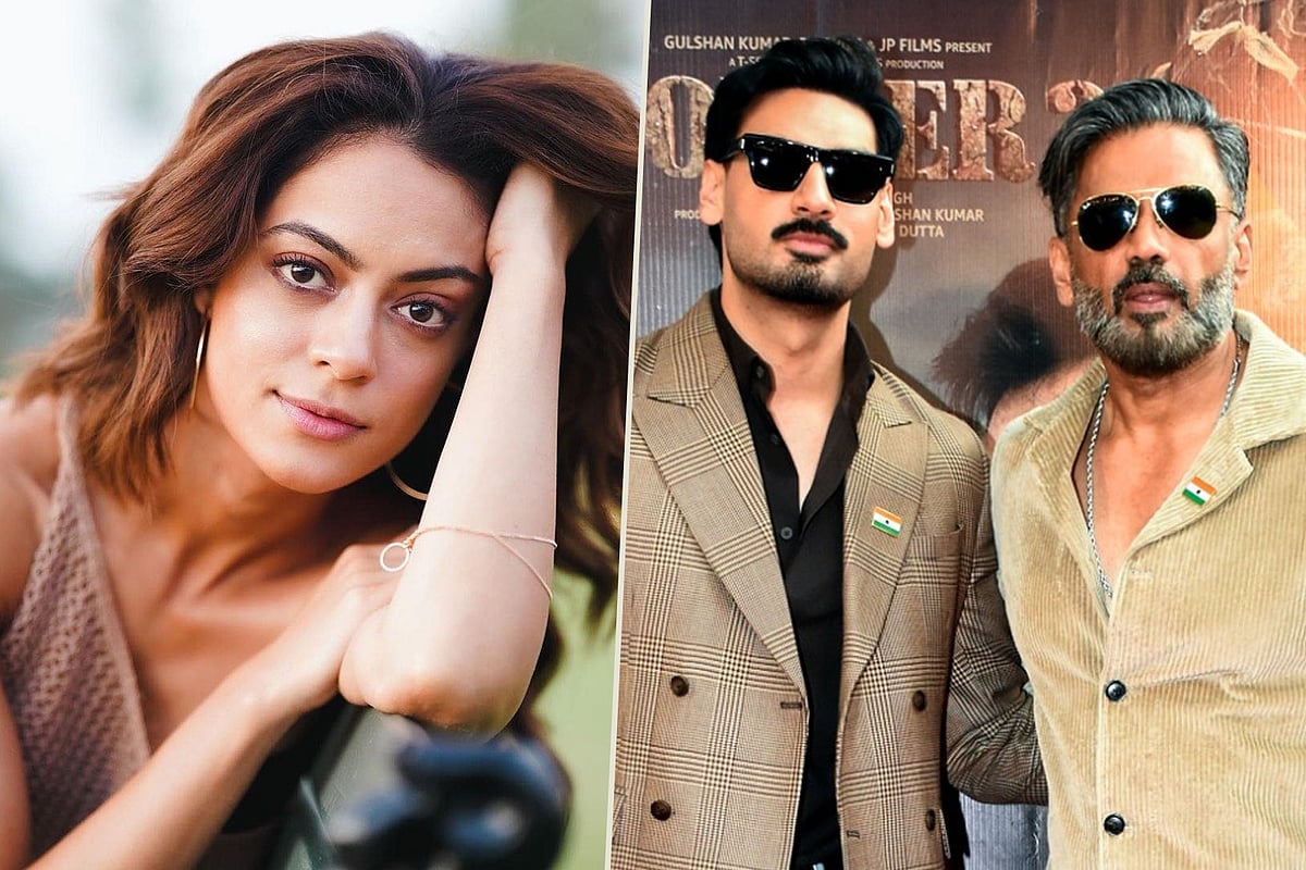 অন্যা সিং, আহান ও সুনীল শেঠি। কোলাজ