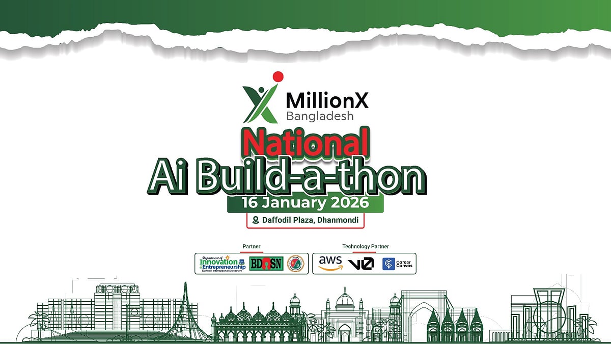 মিলিয়নএক্স বাংলাদেশের আয়োজনে অনুষ্ঠেয় বিল্ড-এ-থনের ব্যানার