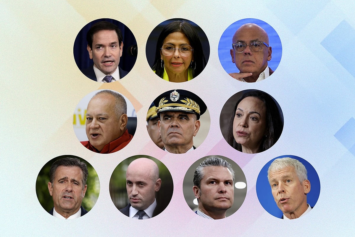 (ওপরে বাঁ থেকে) মার্কো রুবিও, দেলসি রদ্রিগেজ, জর্জ রদ্রিগেজ, দিওসদাদো কাবেলো, ভ্লাদিমির পাদ্রিনো, মারিয়া কোরিনা মাচাদো, জন র‍্যাটক্লিফ, স্টিফেন মিলার, পিট হেগসেথ, ক্রিস রাইটের