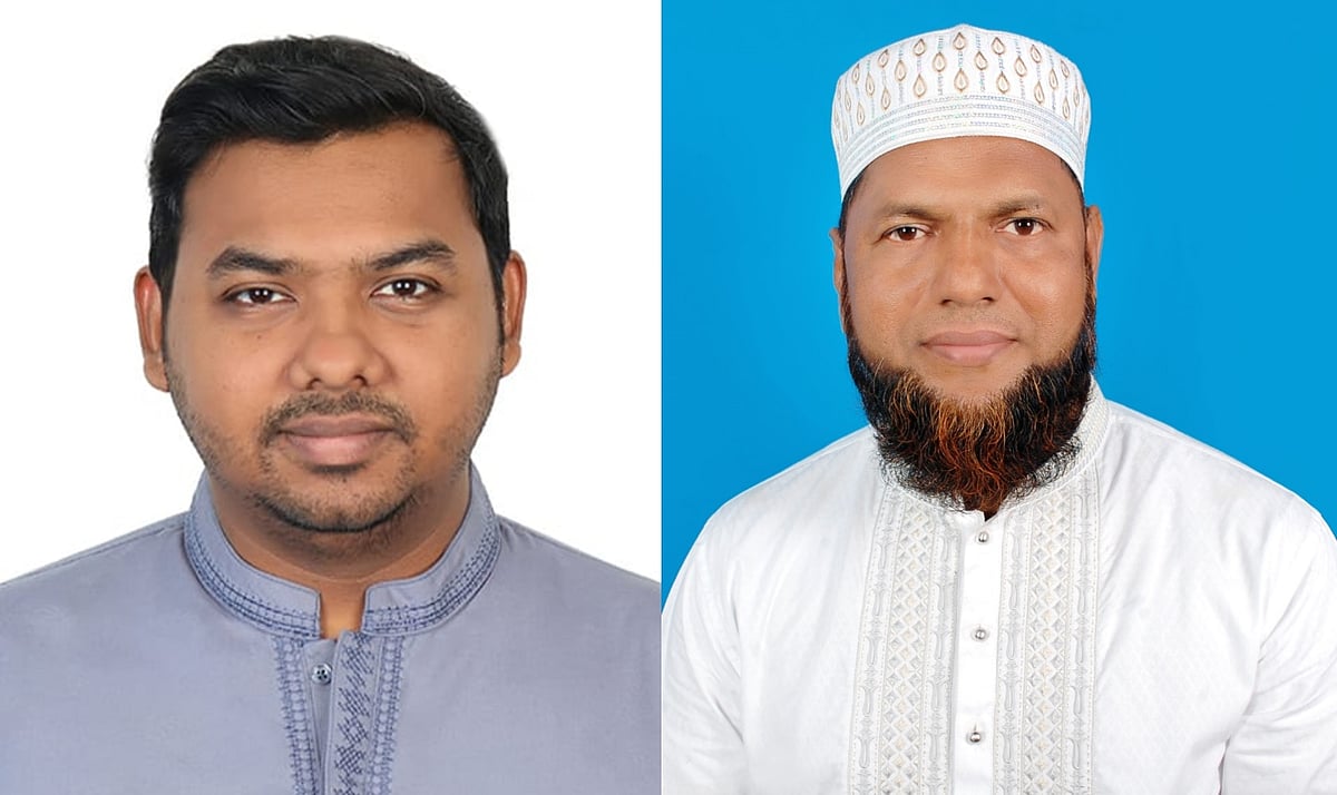 নরসিংদী-২ আসনে এনসিপির প্রার্থী গোলাম সারোয়ার (বাঁয়ে) ও জামায়াতে ইসলামীর প্রার্থী আমজাদ হোসাইন