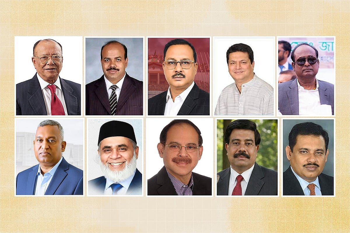 নির্বাচনে সবচেয়ে ধনী প্রার্থীরা (ওপরে বাঁ থেকে)–  আবদুল আউয়াল মিন্টু, আসলাম চৌধুরী, ফখর উদ্দিন আহমেদ, জাকারিয়া তাহের ও এম এ এইচ সেলিম; (নিচে বাঁ থেকে)– সালাউদ্দিন আলমগীর, মো. জালাল উদ্দীন, গোলাম মোহাম্মদ সিরাজ, মোহাম্মদ ফজলুল আজিম ও মো. সফিকুর রহমান।