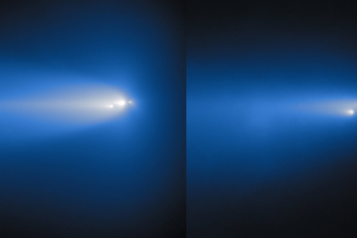 ধূমকেতু অ্যাটলাসের আগের (বাঁয়ে) ও পরের ছবি