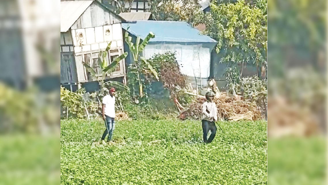 মুন্সিগঞ্জ সদরের বিএনপির প্রার্থীর কর্মী-সমর্থকদের সঙ্গে দলটির ‘বিদ্রোহী’ প্রার্থীর কর্মী-সমর্থকদের সংঘর্ষের সময় আগ্নেয়াস্ত্র হাতে দুজন। শনিবার দুপুরে মুন্সিকান্দি গ্রামে