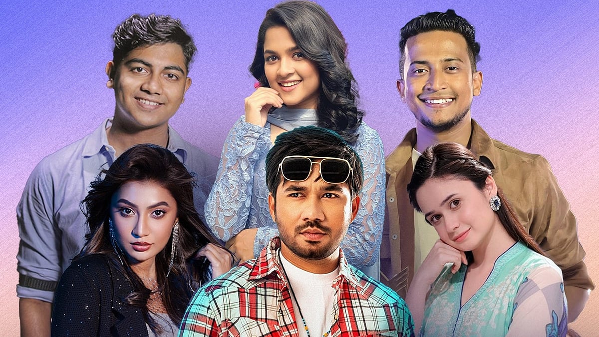 প্রথমবার ভোট দেবেন খায়রুল বাসার, সুনেরাহ্ বিনতে কামাল, জান্নাতুল ঐশী, সাদিয়া আয়মান, তাসরিফ খান ও মাহতিম শাকিব। ছবি: কোলাজ