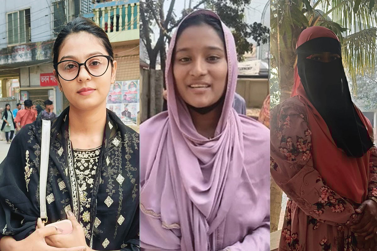 নতুন তিন ভোটার সাদিয়া ইসলাম তিশা (বাঁয়ে), ইন্নি আক্তার (মাঝে), সাদিয়া আক্তার (ডানে)