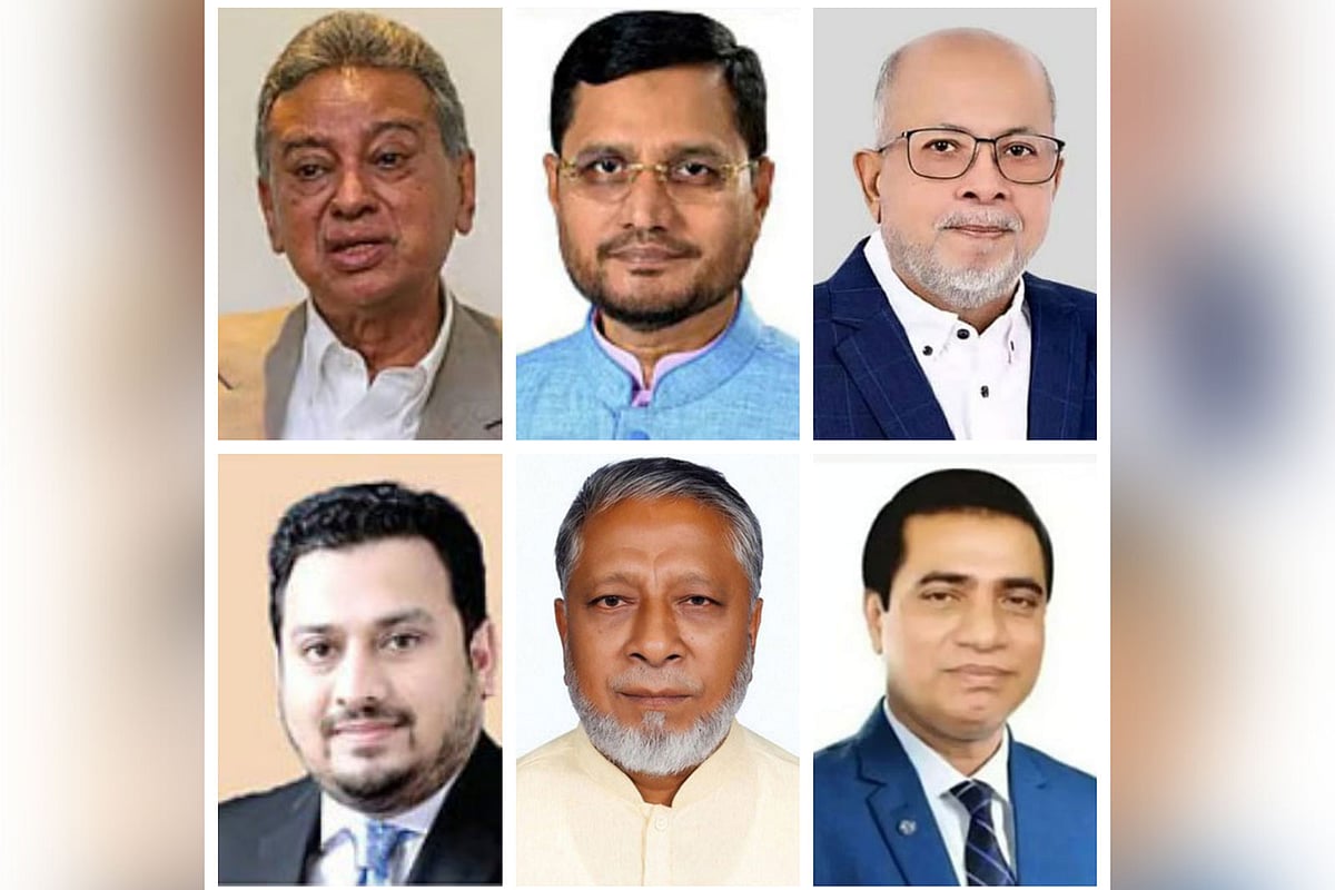 উপরের বামদিক থেকে আমীর খসরু মাহমুদ চৌধুরী, আবু সুফিয়ান, গিয়াস উদ্দিন কাদের চৌধুরী নিচের বামদিক থেকে মীর মোহাম্মদ হেলাল উদ্দীন, মোস্তফা কামাল পাশা, এনামুল হক