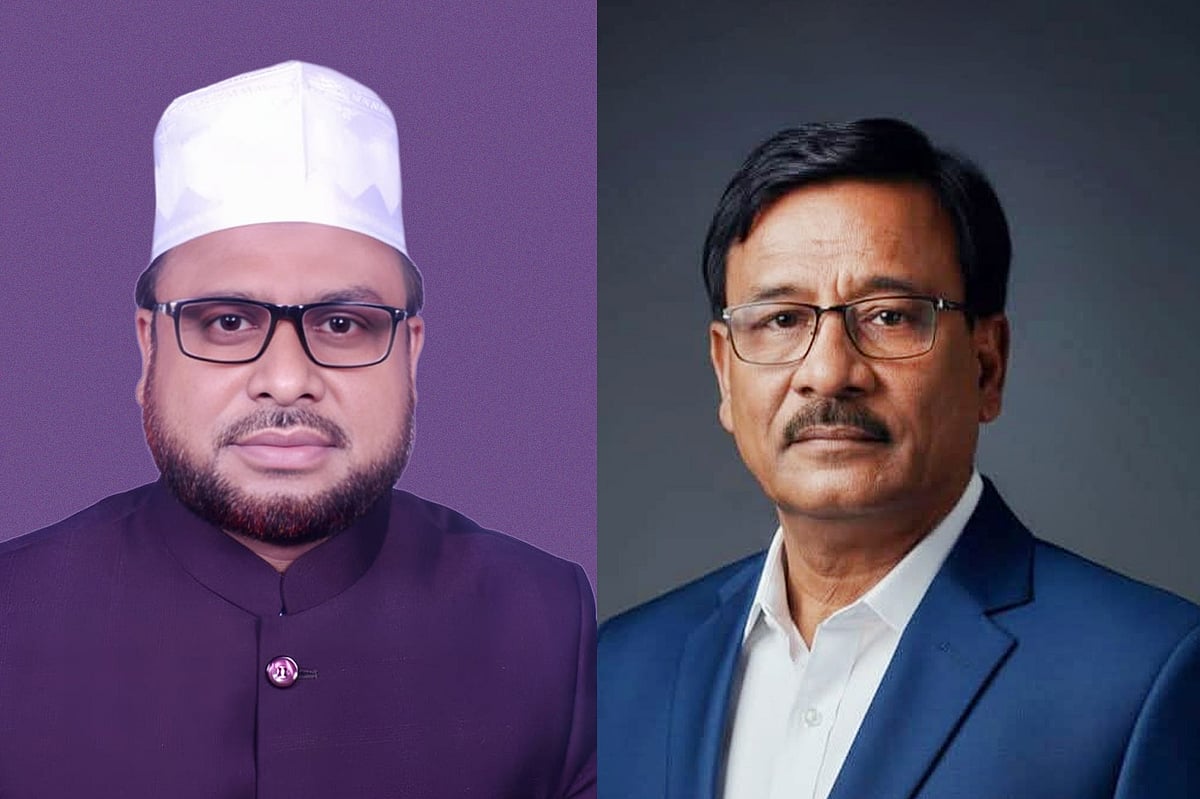 নেত্রকোনা-৫ আসনে বিজয়ী দাঁড়িপাল্লা প্রতীকের প্রার্থী মাছুম মোস্তফা (বাঁয়ে) এবং বিএনপি পরাজিত প্রার্থী আবু তাহের তালুকদার