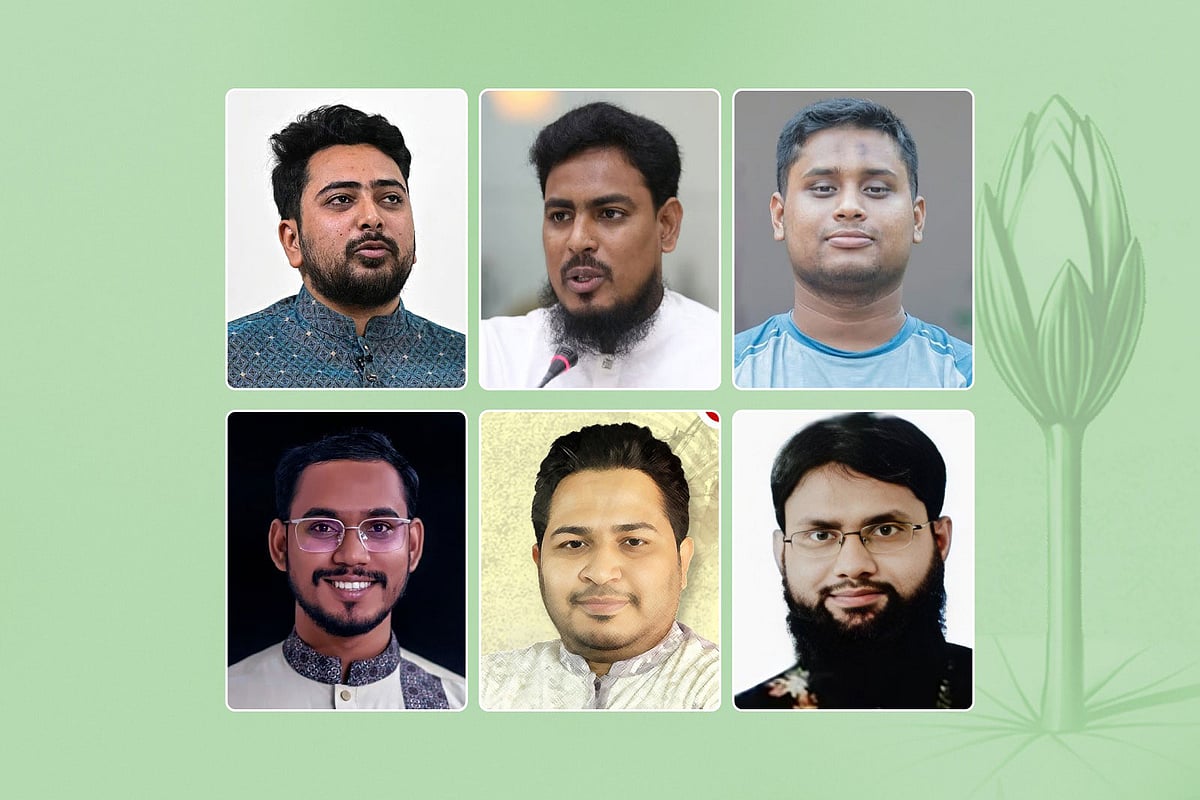 (ওপরে বাঁ থেকে) নাহিদ ইসলাম, আখতার হোসেন, হাসনাত আবদুল্লাহ; (নিচে বাঁ থেকে) আবদুল হান্নান মাসউদ, আবদুল্লাহ আল আমিন ও আতিকুর রহমান মোজাহিদ