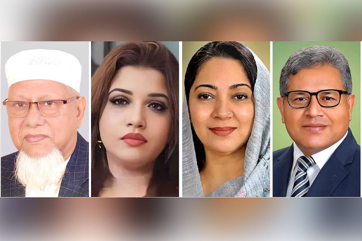 বাঁ থেকে জামায়াতের ইলিয়াস মোল্লা এবং বিএনপির শামা ওবায়েদ, নায়াব ইউসুফ ও শহিদুল ইসলাম বাবুল