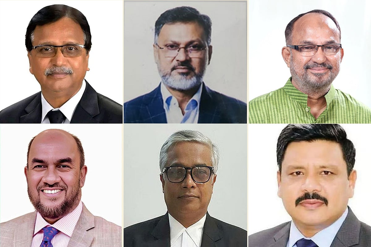 (উপরে বাঁ থেকে) আব্দুস সালাম, শফিকুল ইসলাম খান, নজরুল ইসলাম মঞ্জু;  (নিচে বাঁ থেকে) আব্দুল কাইয়ুম চৌধুরী, সাখাওয়াত হোসেন খান ও শওকত হোসেন সরকার