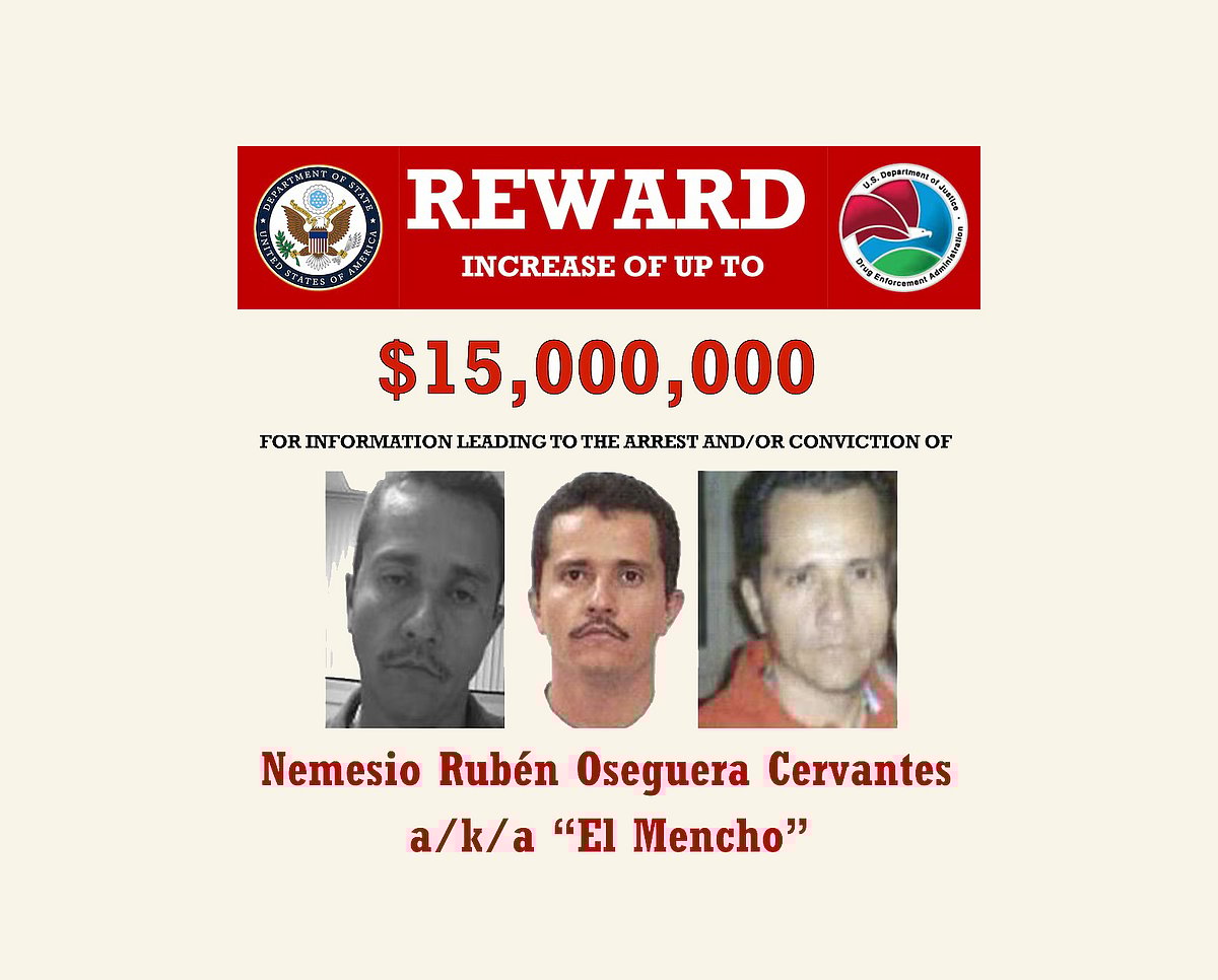 এল মেনচোকে ধরিয়ে দিতে ১ কোটি ৫০ লাখ ডলার পুরস্কার ঘোষণা করে নিজেদের ওয়েবসাইটে তাঁর পোস্টার প্রকাশ করেছিল যুক্তরাষ্ট্রের পররাষ্ট্র দপ্তর