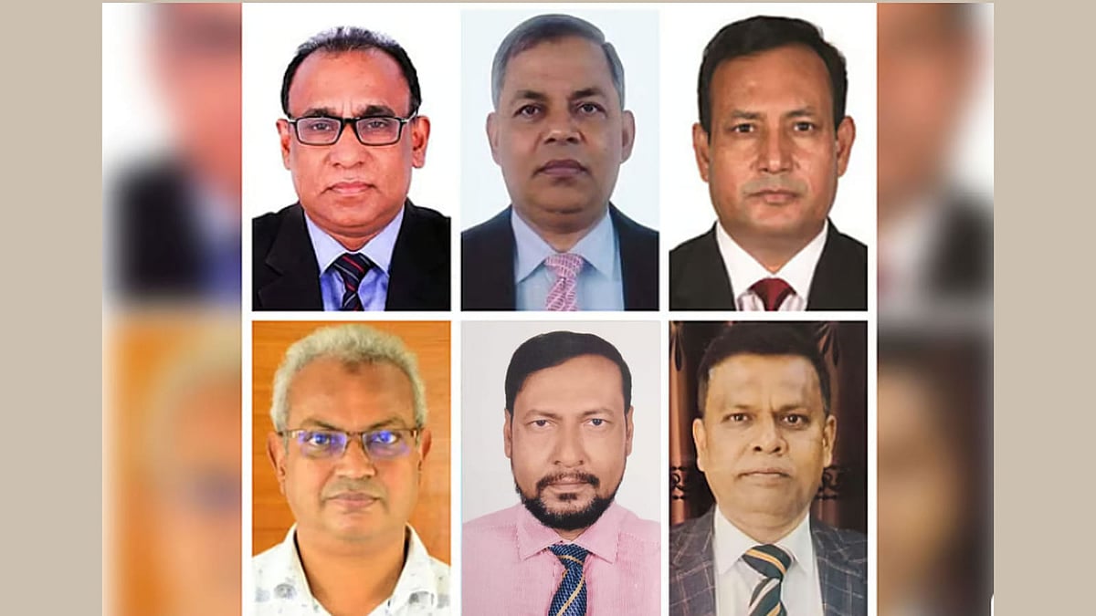 অধ্যাপক ছিদ্দিকুর রহমান খান, অধ্যাপক মো. আল ফোরকান, অধ্যাপক মো. নুরুল ইসলাম, অধ্যাপক মো. মাসউদ, অধ্যাপক রইস উদ্দীন ও অধ্যাপক মো. ফরিদুল ইসলাম