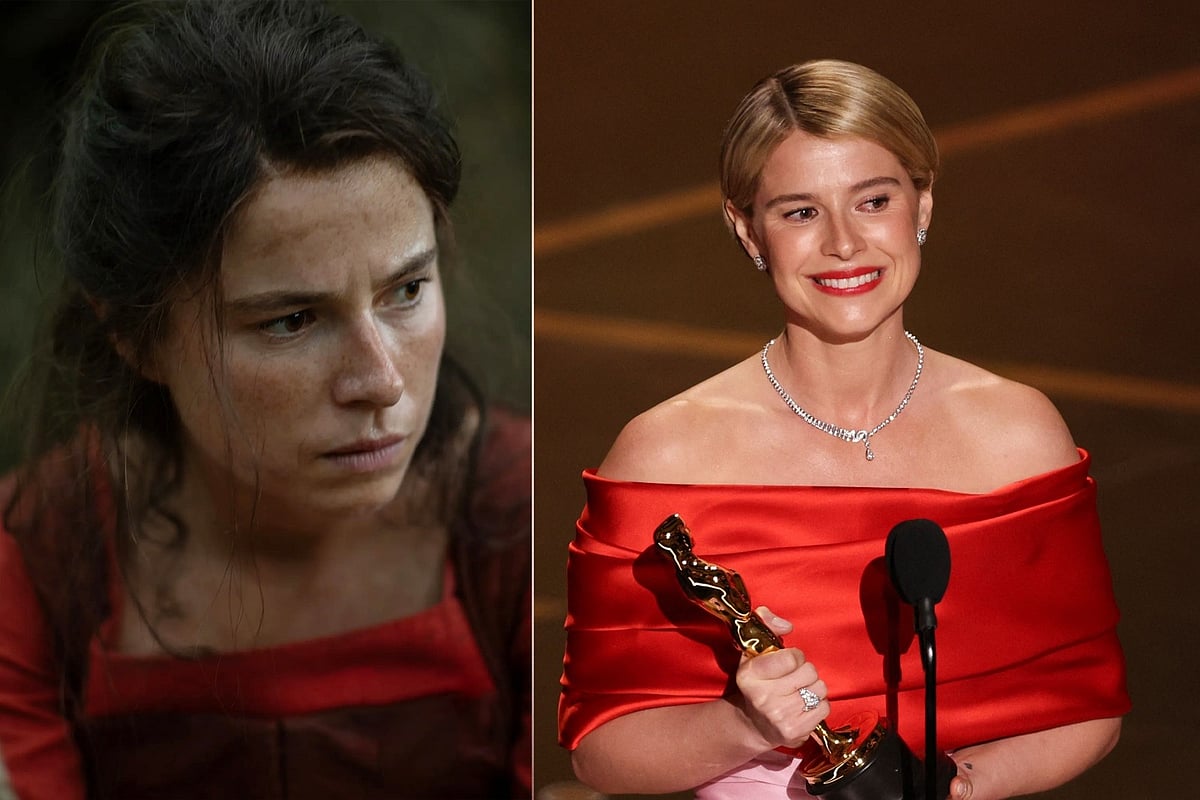 ‘হ্যামনেট’ সিনেমা ও অস্কার হাতে জেসি বাকলি। কোলাজ