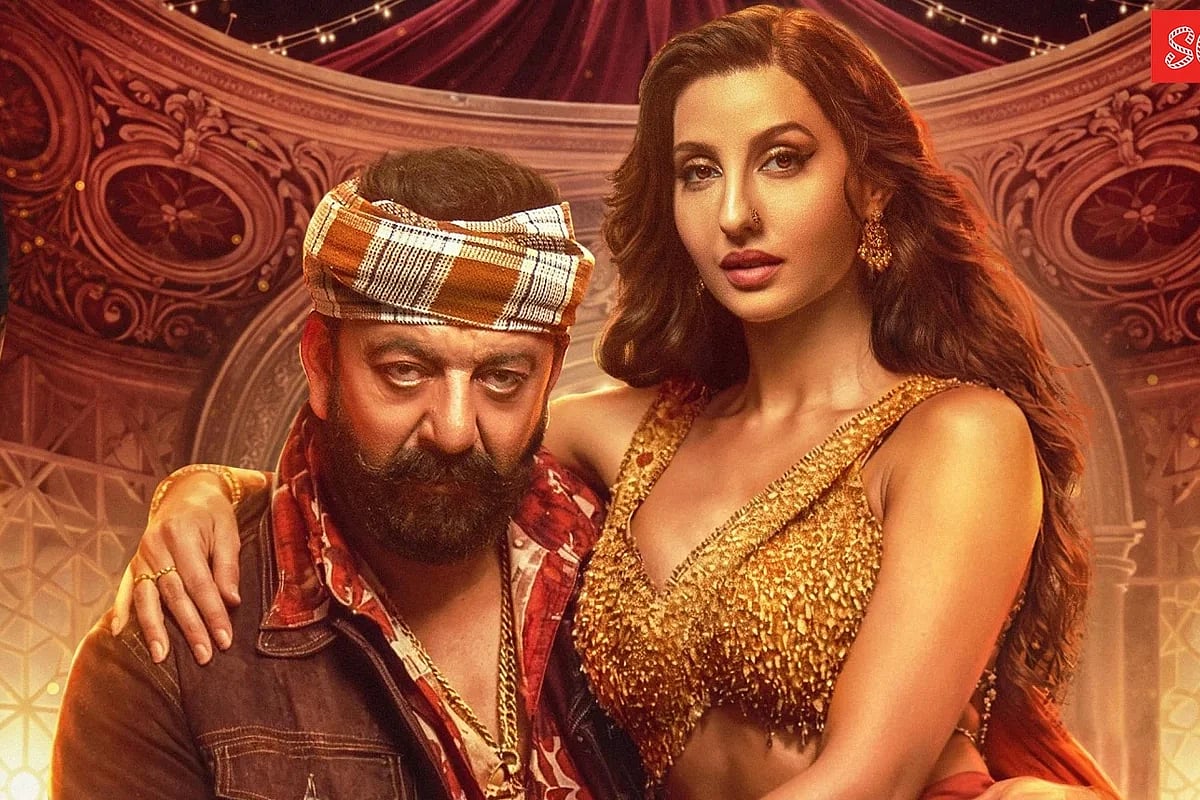 ‘সারকে চুনার’ গানের দৃশ্যে সঞ্জয় দত্ত ও নোরা ফতেহি। এক্স থেকে