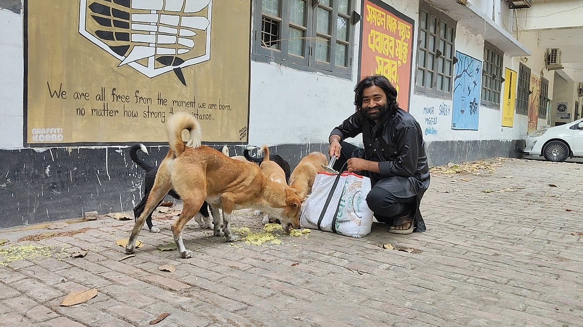 রাজশাহী বিশ্ববিদ্যালয়ের বিভিন্ন স্পটে খাবার দেন সালাহউদ্দীন মামুন। খাবার নিয়ে এলে কুকুরগুলো তাঁকে ঘিরে ধরে
