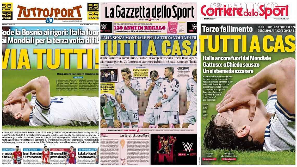 ইতালি বিশ্বকাপ থেকে বাদ পড়ায় দেশটির গণমাধ্যমগুলোয় এখন মাতম।