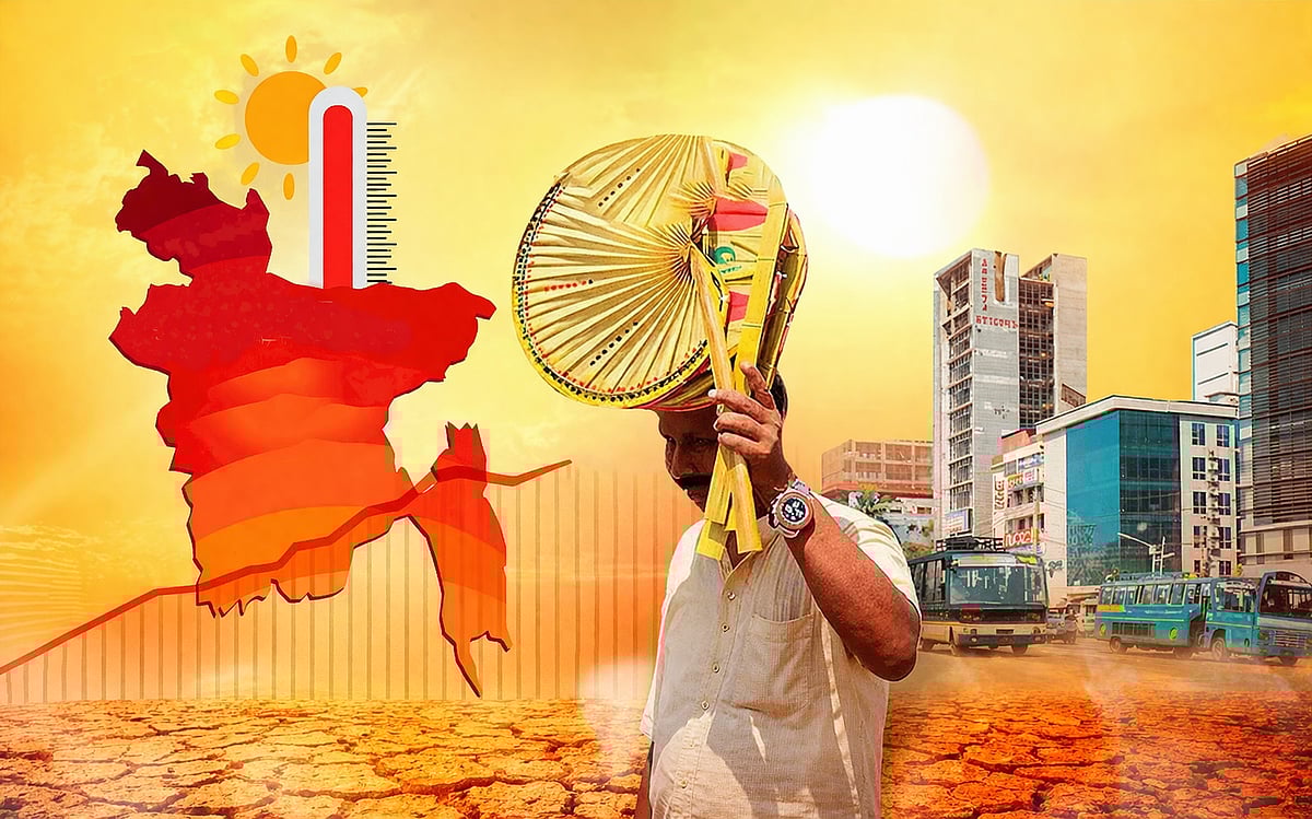 গরমে মাথায় গামছা বেঁধে রিকশা চালাচ্ছেন এক চালক। ৩ এপ্রিল, রাজশাহী