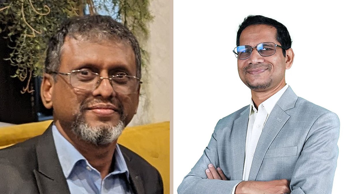 বিইএসের নতুন কমিটির সভাপতি অধ্যাপক তাহমীদ মালিক আল-হুসাইনী (বাঁয়ে) ও মহাসচিব অধ্যাপক মো. জাহাঙ্গীর আলম