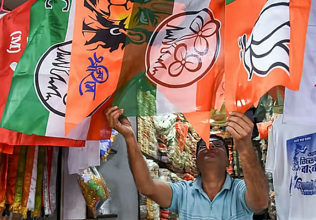 বিধানসভা নির্বাচনের আগে কলকাতার রাস্তায় এখন বিক্রি হচ্ছে বিভিন্ন রাজনৈতিক দলের পতাকা।