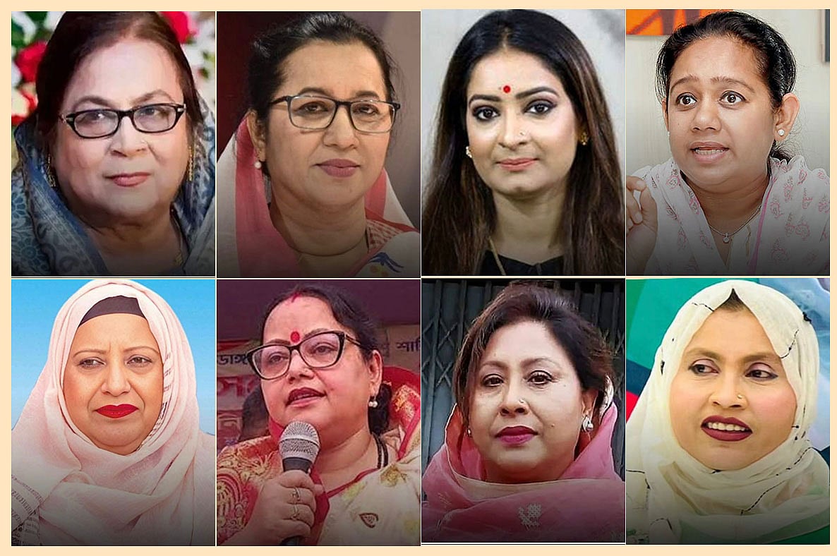 উপরে বাঁ থেকে সেলিমা রহমান, নিলোফার চৌধুরী মনি, নিপুণ রায় চৌধুরী ও সানজিদা ইসলাম তুলি; নিচে বাঁ থেকে শিরীন সুলতানা, সুবর্ণা শিকদার, সুলতানা আহমেদ ও হেলেন জেরিন খান