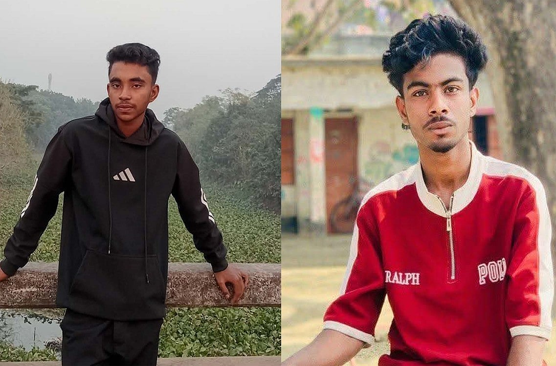 ঝিনাইদহে ট্রাকের চাক্কায় পিষ্ট হয়ে নিহত আরিফ হোসেন (বাঁয়ে) ও সোহান আহমেদ