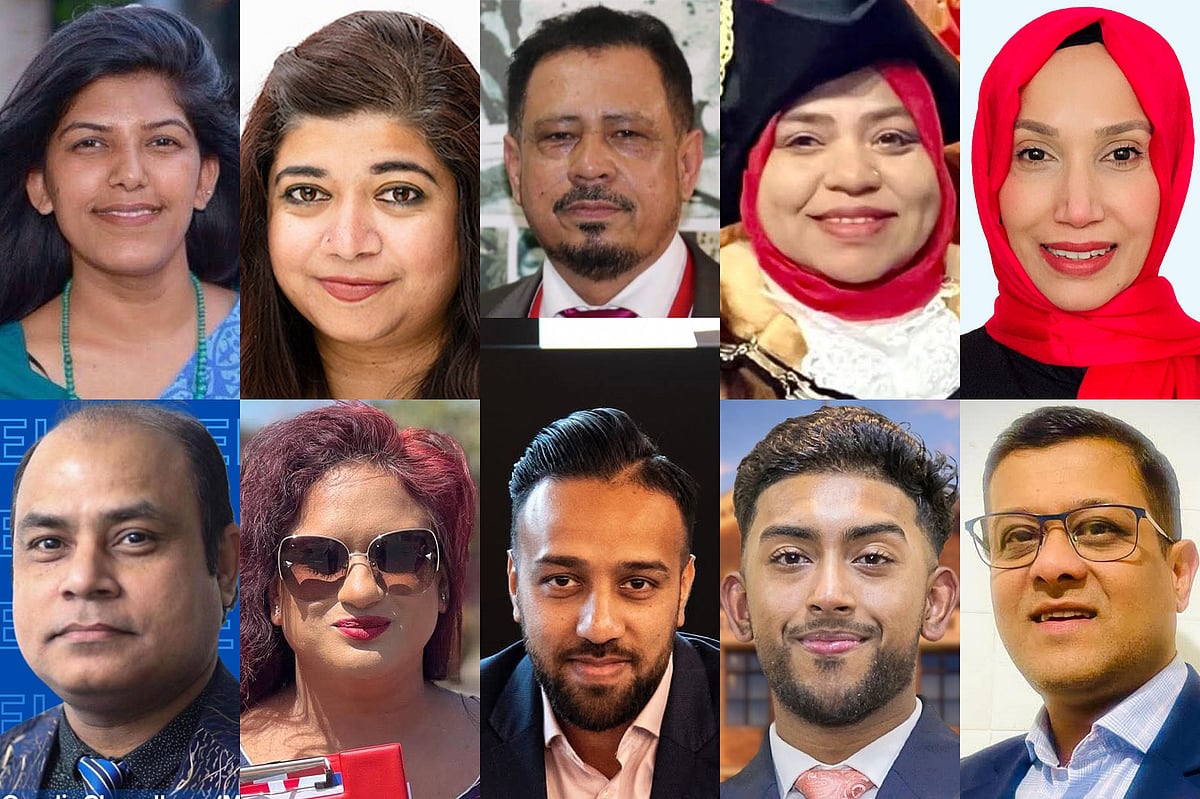 লন্ডনের স্থানীয় নির্বাচনে লড়ছেন বাংলাদেশি বংশোদ্ভূত প্রার্থীরা। ছবিতে (উপরে বাঁ থেকে) অজন্তা দেব রায়, সৈয়দা সায়মা আহমেদ, সৈয়দ আবুল বাশার, রহিমা রাহমান, রাবিনা খান, (নিচে বাঁ থেকে) আবদুল কাদির চৌধুরী মুরাদ, সাঈদা চৌধুরী,  আবু তালহা চৌধুরী, হামিম চৌধুরী, ও মঈন কাদরী। তাঁরা টাওয়ার হ্যামলেটস, নিউহাম, রেডব্রিজ ও বার্কিং অ্যান্ড ড্যাগেনহাম বরো থেকে প্রতিদ্বন্দ্বিতা করছেন