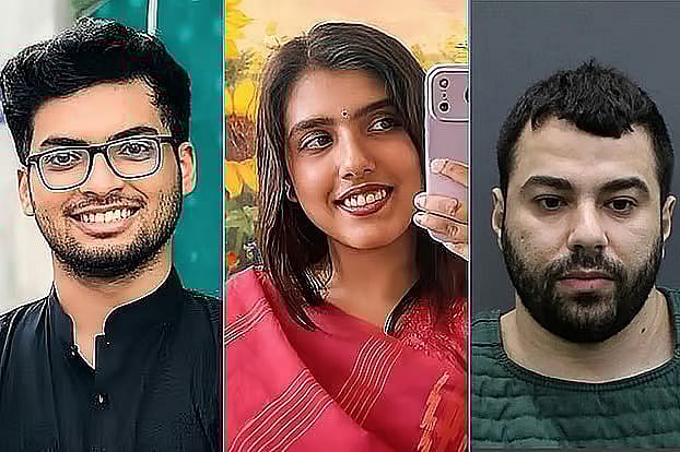 (বাঁয়ের থেকে) জামিল আহমেদ লিমন, নাহিদা সুলতানা বৃষ্টি এবং সন্দেহভাজন হিসেবে গ্রেপ্তার লিমনের রুমমেট হিশাম আবুঘরবেহ