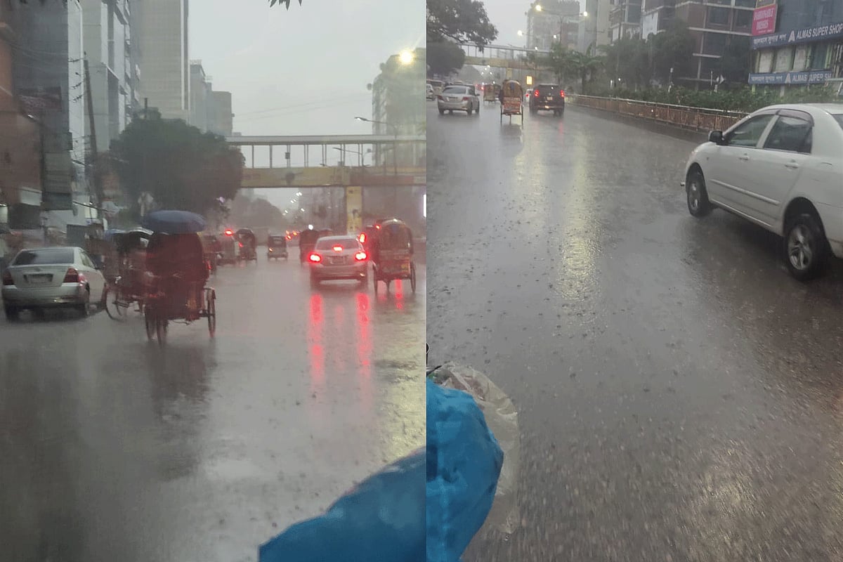 রাজধানীতে আজ বুধবার সকাল থেকেই বৃষ্টি হচ্ছে। কারওয়ান বাজার এলাকা, ঢাকা, ২৯ এপ্রিল