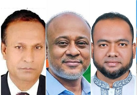 বরখাস্ত ইউপি চেয়ারম্যান (বাঁ থেকে) নাছির উদ্দিন, ফাইজুর রহমান, ফারুক ইসলাম