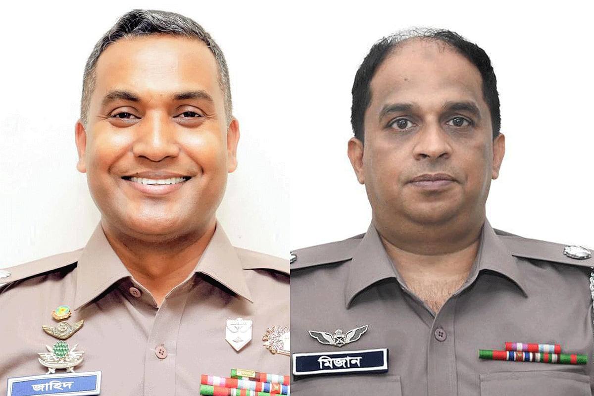 ঢাকা মহানগর পুলিশের (ডিএমপি) অতিরিক্ত উপকমিশনার (এডিসি) জাহিদুল ইসলাম (বাঁয়ে) ও এডিসি এস এম মিজানুর রহমান।