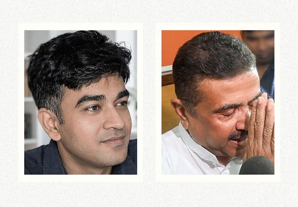 নিহত চন্দ্রনাথ রথ (বাঁয়ে) ও ভারতের পশ্চিমবঙ্গের বিজেপি নেতা শুভেন্দু অধিকারী