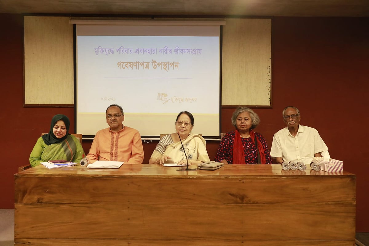 ‘মুক্তিযুদ্ধে পরিবার-প্রধানহারা নারীর জীবনসংগ্রাম: নারীর আত্মশক্তি ও ক্ষমতায়নের ভিন্ন প্রেক্ষাপট’ শীর্ষক এই গবেষণাপত্রটি উপস্থাপন করা হয়। আজ সকালে মুক্তিযুদ্ধ জাদুঘরের সেমিনার কক্ষে